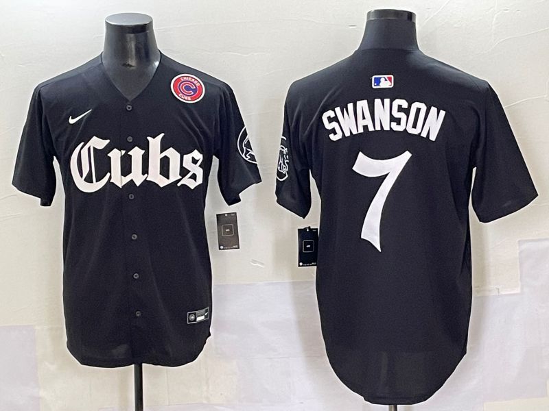 Men 2025 Chicago Cubs #7 Swanson Black Five generations Joint Name Nike MLB Jersey style 11->chicago cubs->MLB Jersey